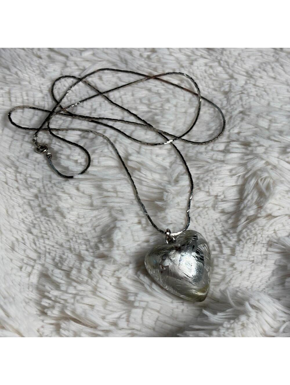 Long Necklace with Heart Pendant 28" Silver Tone